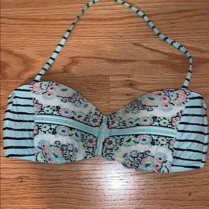 Mint Green Floral & Stripe Bandeau Bikini Top